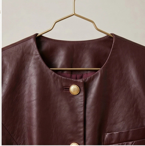 Premium <strong>Burgundy</strong> <strong>Leather</strong> <strong>Jacket</strong> Women Elegant Single Breasted Outerwear for Daily Commute &amp; Weekend - Product Image 4
