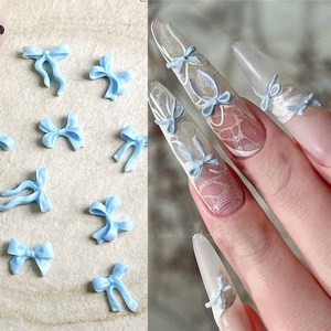100 pièces <span class=keywords><strong>Macaron</strong></span> bleu ciel nœuds papillon cravates Nail Art décorations 3D nouveau ruban vague arcs résine ongles breloques pour bricolage ongles décorations - Product Image 4