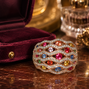 Anello in tonalità oro rosa con zirconi colorati per donna, gioiello di lusso alla moda - Product Image 6