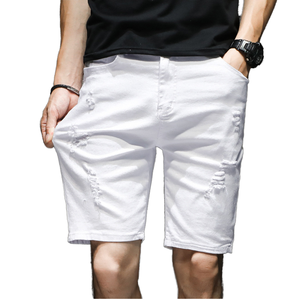 Pantalones Cortos de Mezclilla Blancos Ajustados para Hombre, Estilo Vintage, Transpirables, de Verano, con Parches, de Punto, Rasgados, de Primera Calidad - Product Image 1