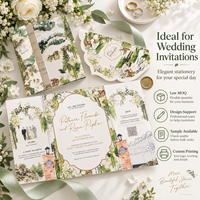 Suite d'invitations de mariage personnalisées, carte pliante botanique aquarelle, dorure à chaud, ensemble d'enveloppes RSVP, vente en gros OEM