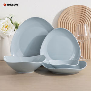 Fabricant de vaisselle en Chine, assiette à dîner en céramique personnalisée, couleur émaillée bleue, porcelaine nordique, ensemble de vaisselle irrégulière - Product Image 1