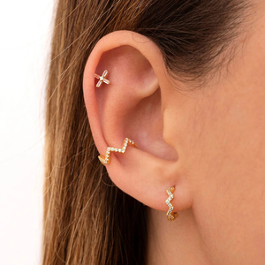 CANNER Nuevos Pendientes de Plata de Ley 925 con Zirconia en Forma de Ola de Una Sola Hilera, Bañados en Oro de 18K, Tipo Aro, Joyería para Mujer - Product Image 1