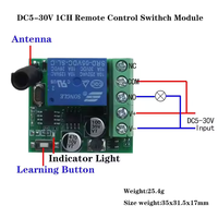Control Remoto Inalámbrico Universal de 433Mhz, Interruptor de CC de 5V-24V, Módulo Receptor de Relé de 1 Canal, Transmisor RF, Control Remoto de 433Mhz