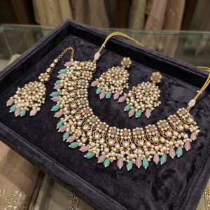 Indian Traditional Antique Gold Plated Kundan Choker Necklace <b>Set</b> Pastel MIX Gemstone Bead Bridal Jewelry <b>Set</b> with Earring - Product Image 3
