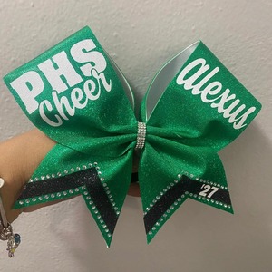 Ensemble de nœuds à paillettes Kelly Green de 7 pouces nœud de cheveux d'usine personnalisé pour fille Cheer <span class=keywords><strong>Boutique</strong></span> techniques imprimées pour pom-pom girl - Product Image 5