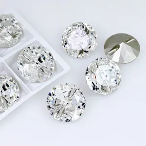 Botões de cristal redondos de 27 mm costurados com ponto de cristal para trás, strass e diamantes, acessórios para roupas