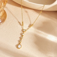 Collier en Y pour femme, plaqué or 18 carats, en acier inoxydable, réglable, avec pendentif incrusté de zircon