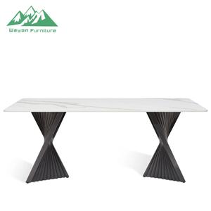 ชุดโต๊ะอาหารหินสังเคราะห์สีเขียวหรูหรา ยี่ห้อ Wayon หน้าโต๊ะลายหินอ่อนเทียมแบบมันเงา ฐานขาตั้งสีดำ เฟอร์นิเจอร์ห้องครัว - Product Image 3