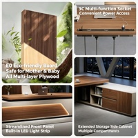 Bureau de direction haut de gamme en placage de bois, design biseauté, panneau latéral avec éclairage LED, bureau en forme de L pour cadre dirigeant