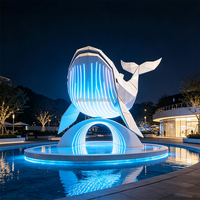 Lampe Sculpturale LED en Forme de Baleine Géométrique en Acier Inoxydable 304, Étanche IP65, Thème Océan, Lumière de Paysage Aquatique, Télécommande