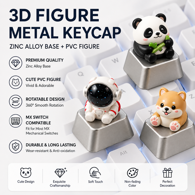 Custom 3D Anime Figure Keycap OEM/ODM Zinc Alloy Base Cute PVC Animal Mechanical Keyboard Artisan Keycaps for Gamers Gift