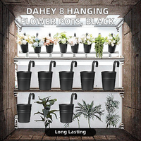 Dahey 8 Buah Pot Bunga Gantung Besi Bulat Tahan Lama dengan Pengait Lepas Pasang untuk Pagar Balkon & Taman - Hitam 4 Inci
