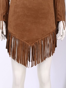 <b>Cowgirl</b> Western Dance <b>Dress</b> Women Faux Suede Fringe Line Dance Costume V Neck Embroidered Bodycon Mini <b>Dress</b> Back Keyhole - Product Image 3