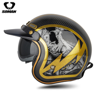 Casque de moto rétro SOMAN H2 New Vintage 3/4 ouvert, coque en fibre de carbone et fibre de verre, visière remplaçable, homologué DOT, double ventilation