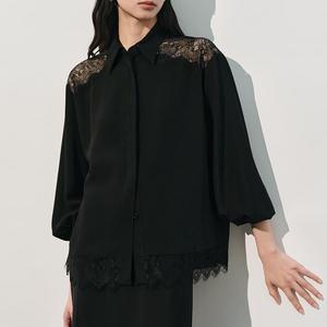 Nuova Collezione Primaverile: Camicette da Donna di Alta Moda, Top Estivo Elegante con <span class=keywords><strong>Pizzo</strong></span> Traforato, Camicia <span class=keywords><strong>Nera</strong></span> a Maniche Lunghe - Product Image 1