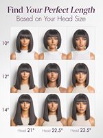 Peluca Bob Recta de 10 Pulgadas con Flequillo, Estilo Yaki Ligero, Realista, Negra, Lista para Usar, Corte Recto, Sin Pegamento