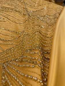 Tissu de broderie artisanal avec paillettes de perles et dentelle de maille pour robes de mariée et robes de mariée personnalisées - Product Image 4