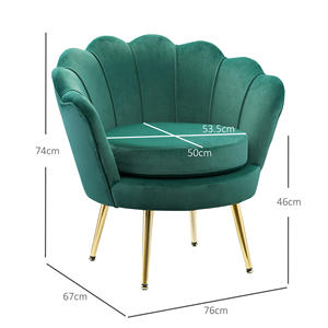 HOMCOM Vintage Design Blue Velvet <b>Armchair</b>, <b>High</b> Back Bedroom Chair 76x67x74cm, Green - Product Image 3
