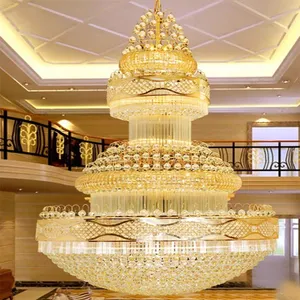 Lampu gantung besar loteng mewah Nordic lampu gantung kristal K9 panjang kustom Vila trolby Hotel