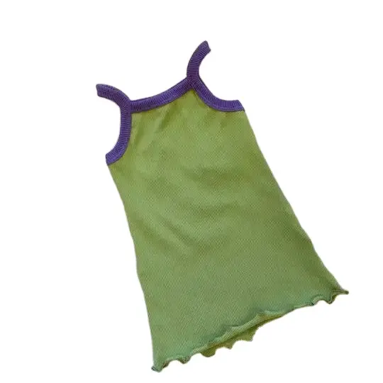 Summer Casual Beach Ribbed Mini Dress Contrast Strap Lettuce Toddler Girls Singlet Dress