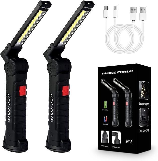 USB Rechargeable LED Work Light COB Inspection Mechanic Light with Magnetic Base Folding Flashlight for Car Repair 6V Voltage