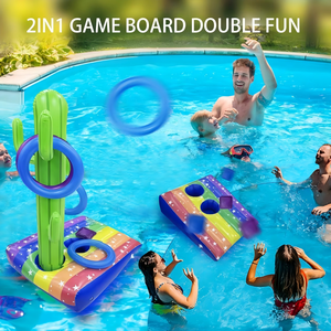 ชุดเกมโยนห่วงกระบองเพชรและคอร์นโฮลแบบเป่าลม 2-in-1 ลายสายรุ้ง - Product Image 3