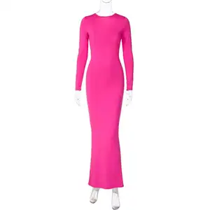High quality women's clothing 2024 new fashion slim backless low cut high-end Long sleeve casual dress