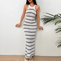 TW 2025 Nouveau design de robe de plage sexy rayée creuse sans manches, couverture, jupe aux hanches, maillot de bain pour femmes, protection solaire
