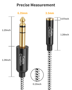 כבל אודיו מצופה זהב CableCreation 6.35mm 3.5mm, מחבר זכר <span class=keywords><strong>1</strong></span>/<span class=keywords><strong>4</strong></span> אינץ', מחבר נקבה <span class=keywords><strong>1</strong></span>/8 אינץ', סטריאו, מעטפת אלומיניום, צמה ניילון, לגיטרה דיגיטלית - Product Image 2
