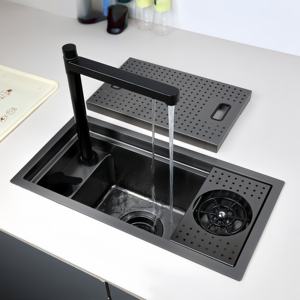 Mini évier de bar à cuve unique avec lave-tasses et couvercle dissimulé en acier inoxydable pour bar ouvert ou balcon - Product Image 1