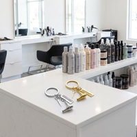 Lot de porte-clés de coiffeur en gros, en métal 3D, ciseaux, sèche-cheveux, peigne, pour souvenirs et cadeaux de salon de coiffure