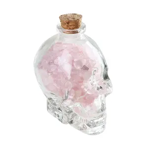 Vodka Skull Transparent Glass Bottle ,Skull Bottle With Rose Quartz Crystal