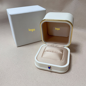 Custom Logo Square PU Leather <b>Ring</b> <b>Box</b> Gold Metal Edge Snap Button Engagement <b>Proposal</b> Jewelry Gift <b>Box</b> - Product Image 5
