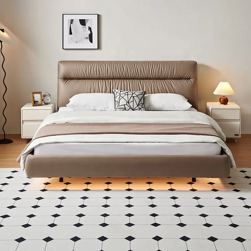 115055 Wholesale price modern design soft fabric floating bed frame luxury king size bed bedroom furniture