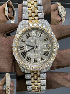 Ensemble de montres de luxe pour homme avec diamants, boîtier en verre, cadran en acier inoxydable, bracelet à fermoir, résistant à l'eau 10 bars, bijoux hip-hop - Product Image 1