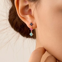 Anting-anting gantung semanggi berdaun empat berlapis emas warna-warni perak sterling 925 SPJ Wholesale, anting-anting kancing semanggi keberuntungan untuk wanita