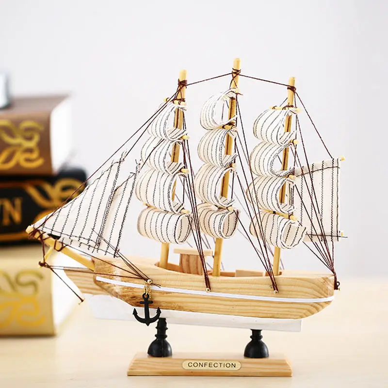 20cm בעבודת יד עץ שיט סירת בית תפאורה רטרו ספינה מלאכות דגם עץ קישוט מפרשית יום הולדת מתנה
