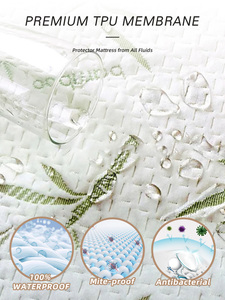 Grosir rajutan polos tahan air 400TC ukuran King Queen penutup kasur kain bambu lembut anti alergi pelindung serangga - Product Image 4