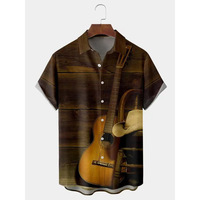 STM323 Herren 3D-Digitaldruck Gitarren-Volldruck-Serie Revers-Cardigan Kurzarm-Hemd Anpassbares Muster Stoff