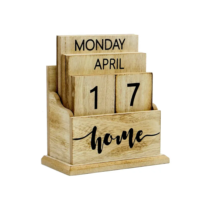 Fine appearance wooden desk base perpetual english arabic custom desk block calendar wooden