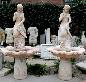 Geschnitzte Meerjungfrau Statue Brunnen zum Verkauf Garten Stein Wasser Marmor Schöne Outdoor Garten Ornamente Naturstein Farbe 1 Stück
