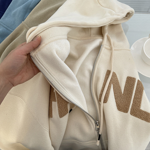 Sweat à capuche 500 g/m² 100 % coton double couche haute qualité noir streetwear logo personnalisé OEM lourd zippé oversize pour femme - Product Image 3