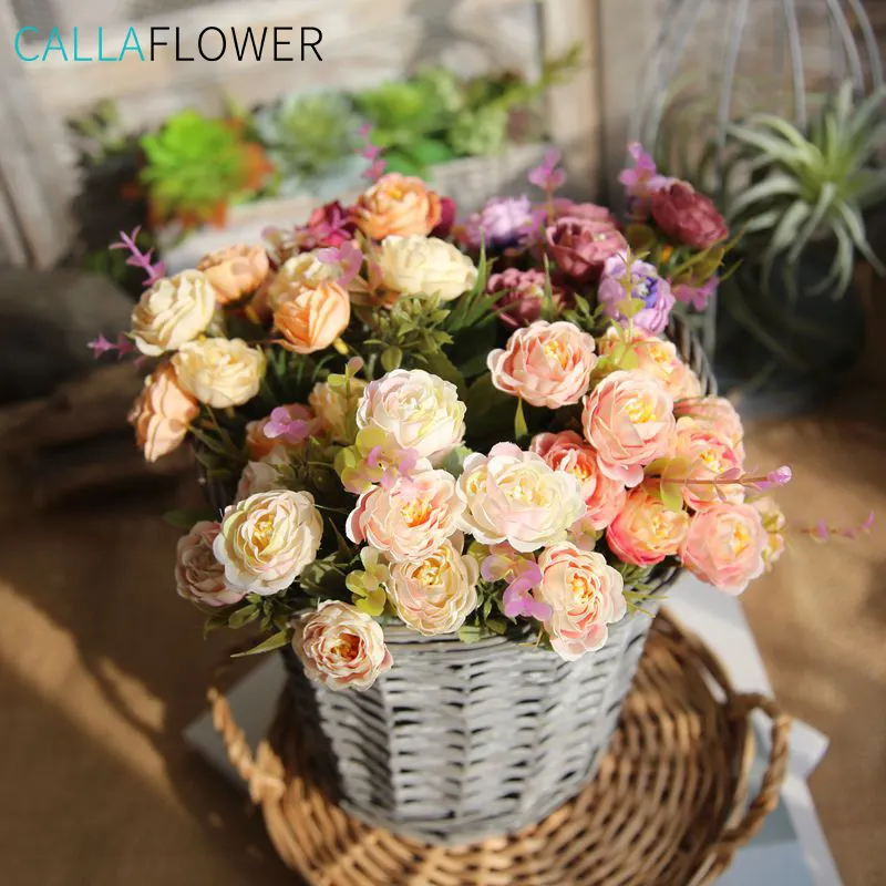 High Quality Silk Roses Wedding Flowers Plastic Artificial Fabric Rose Bunch