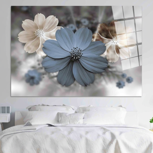 Modern Floral Canvas Art: Elegant Printed <b>Poster</b> <b>for</b> Gray <b>Bedroom</b> Decor,TEMPERED GLASS ART - Product Image 3