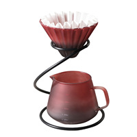 Set Kopi Tuang 600ml dari Kaca Borosilikat Matte Gradasi, Dripper Bergaris dengan Dudukan Logam, Server Kopi dengan Timbangan