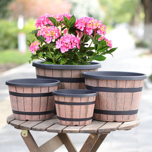 Thickened Plastic <strong>Flower</strong> <strong>Pot</strong> Vintage Wine Barrel Holed Courtyard Resin <strong>Large</strong> Water Lilies <strong>Flower</strong> <strong>Pot</strong> - Product Image 2