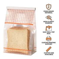Sac à pain à fond plat avec soufflet, imprimé quadrillé, fermeture à pression, zone panoramique transparente, film blanc, étanche à l'humidité, qualité alimentaire, vente en gros