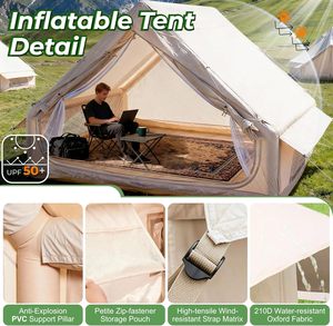 Carpa Inflable Portátil Impermeable de PVC Oxford Grande para 2/4 Personas, Tres Estaciones, con Puerta Única y Espacio para Estufa - Product Image 3