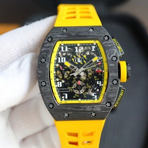Boîtier en fibre de carbone creuse de haute qualité, montre mécanique de style sportif, couleur orange-jaune, caoutchouc tendance pour une coexistence dynamique - Product Image 3